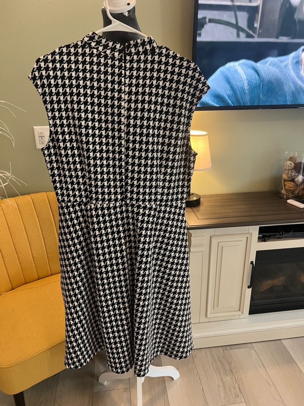 New York & Company Black and White Houndstooth Fit-and-Flare Dress - Picture 2 of 7